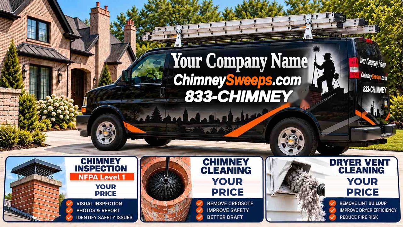 Black ChimneySweeps.com service van wrap with space for your company name, website and phone number